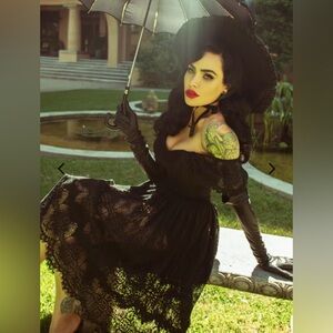 Black Lace Off-Shoulder Midi Skirt